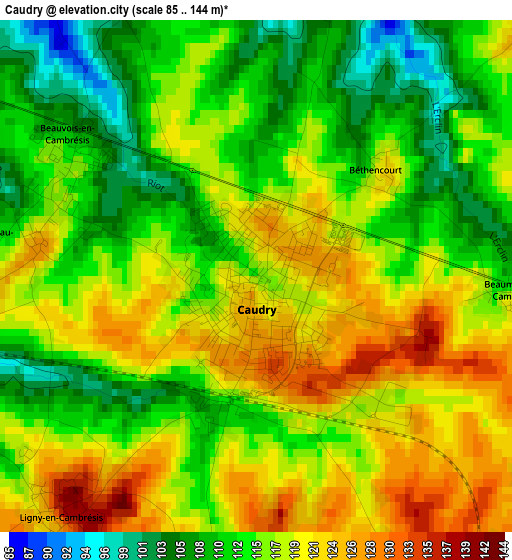 Caudry elevation map