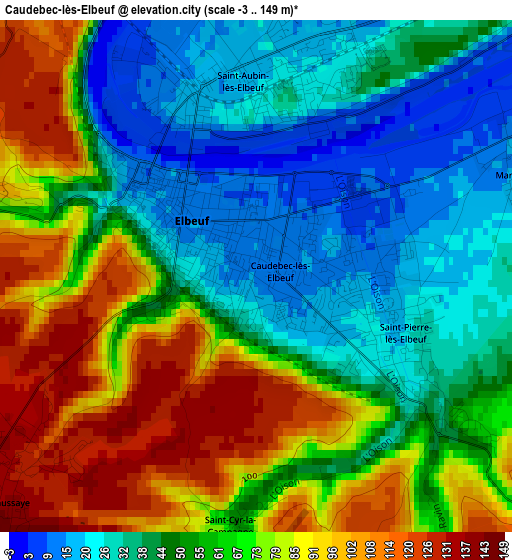 Caudebec-lès-Elbeuf elevation map