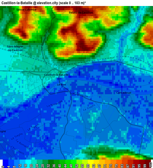 Castillon-la-Bataille elevation map