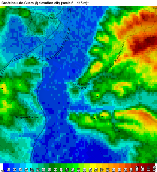 Castelnau-de-Guers elevation map