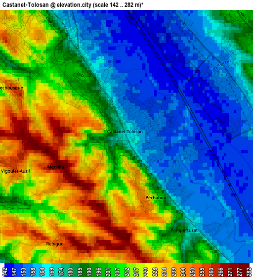 Castanet-Tolosan elevation map