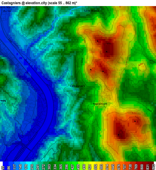 Castagniers elevation map