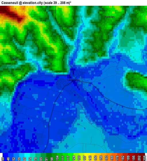 Casseneuil elevation map