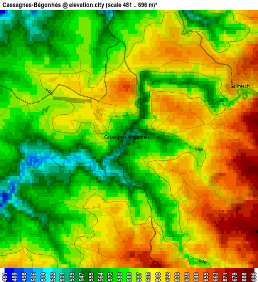 Cassagnes-Bégonhès elevation map