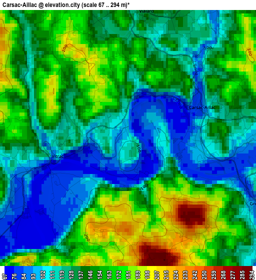 Carsac-Aillac elevation map