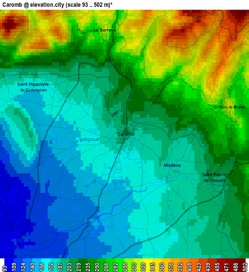 Caromb elevation map