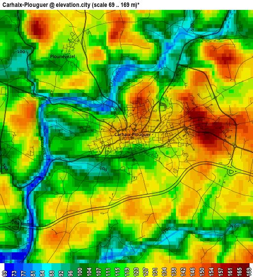 Carhaix-Plouguer elevation map