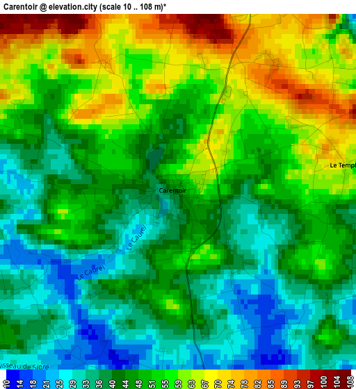 Carentoir elevation map