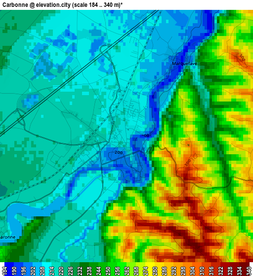 Carbonne elevation map