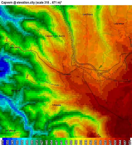 Capvern elevation map