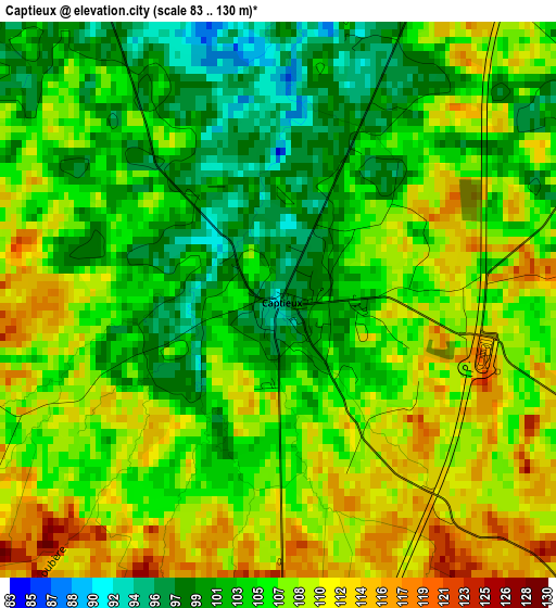 Captieux elevation map