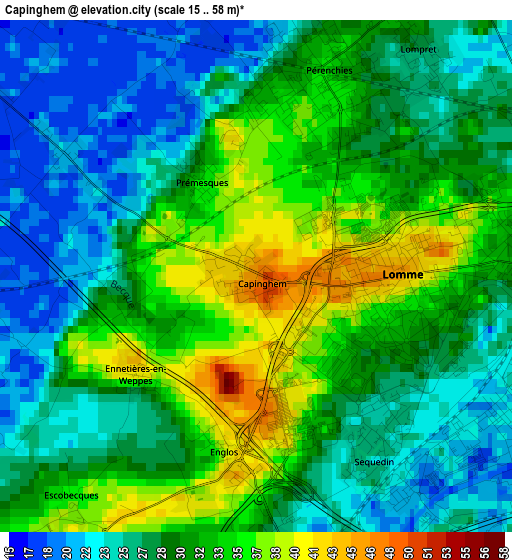 Capinghem elevation map