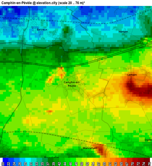 Camphin-en-Pévèle elevation map