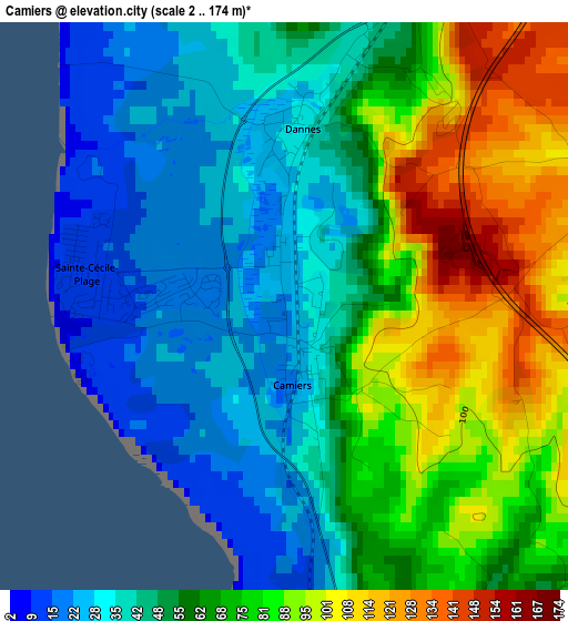 Camiers elevation map