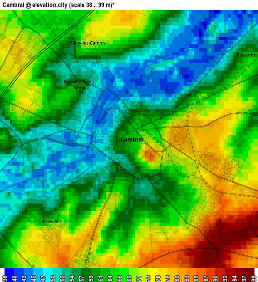 Cambrai elevation map