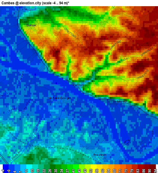 Cambes elevation map