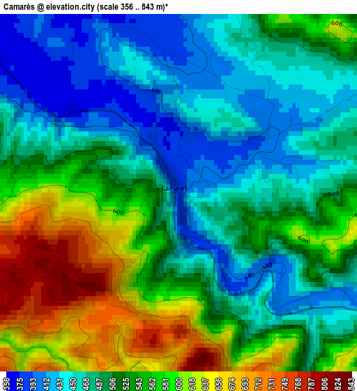 Camarès elevation map