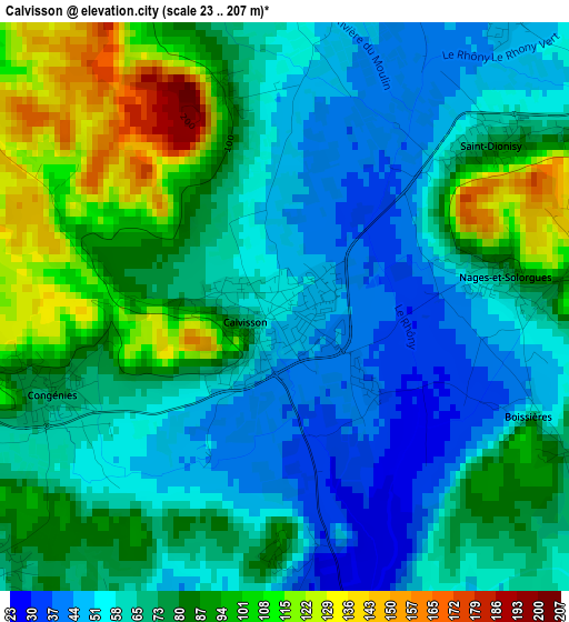 Calvisson elevation map