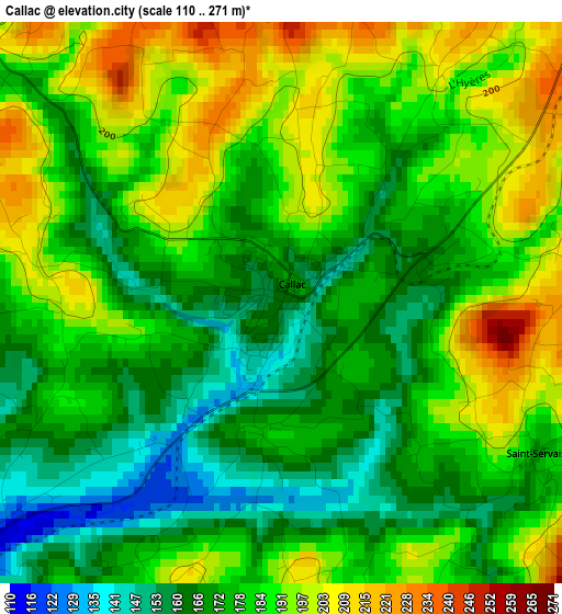 Callac elevation map