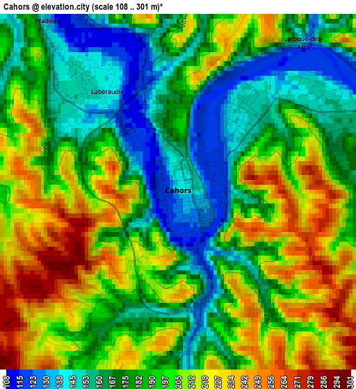 Cahors elevation map