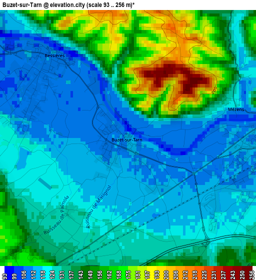 Buzet-sur-Tarn elevation map