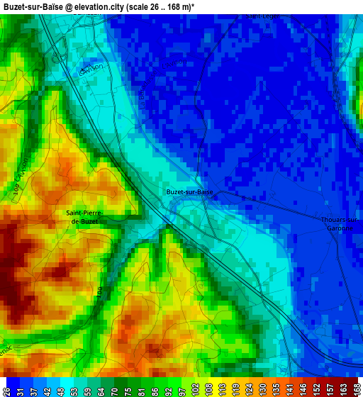 Buzet-sur-Baïse elevation map