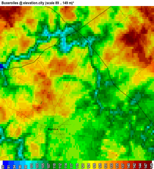 Buxerolles elevation map