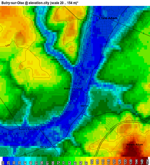 Butry-sur-Oise elevation map