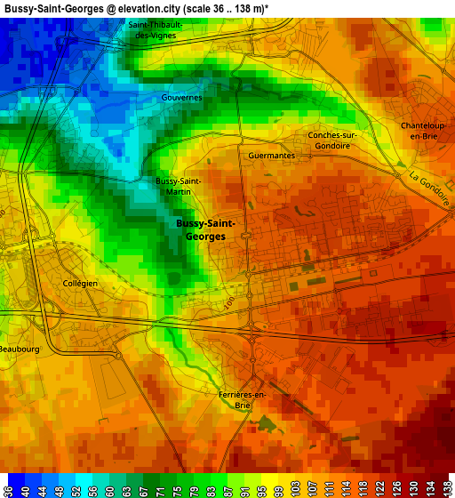 Bussy-Saint-Georges elevation map