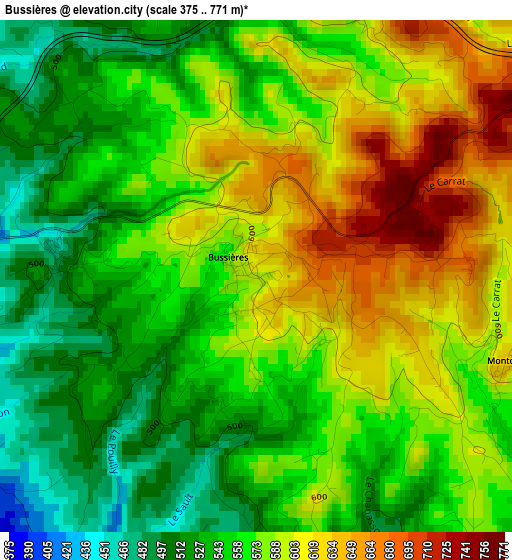 Bussières elevation map