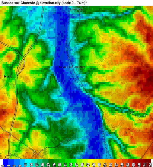 Bussac-sur-Charente elevation map