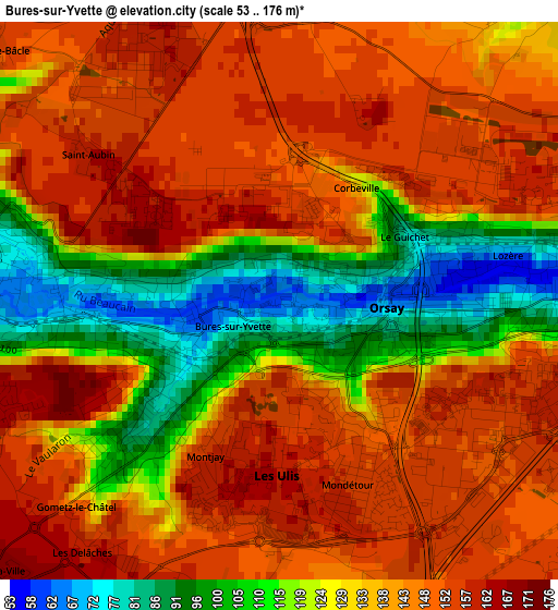 Bures-sur-Yvette elevation map