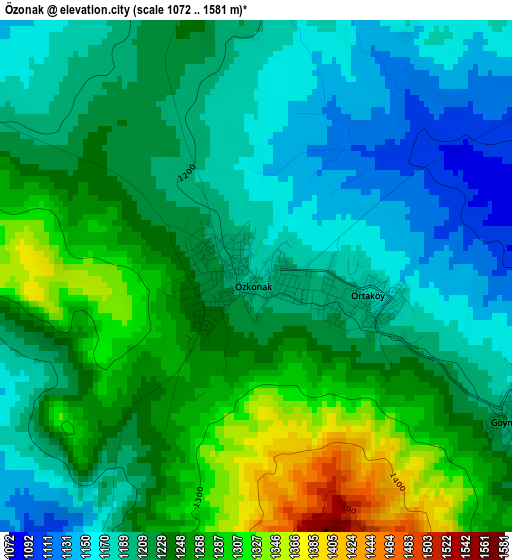 Özonak elevation map