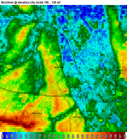 Buchères elevation map