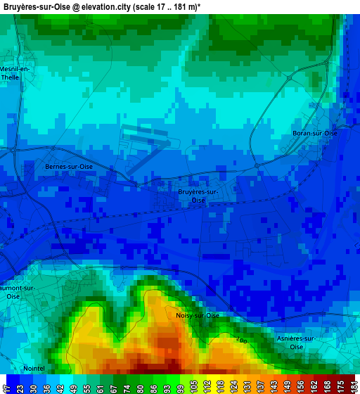 Bruyères-sur-Oise elevation map