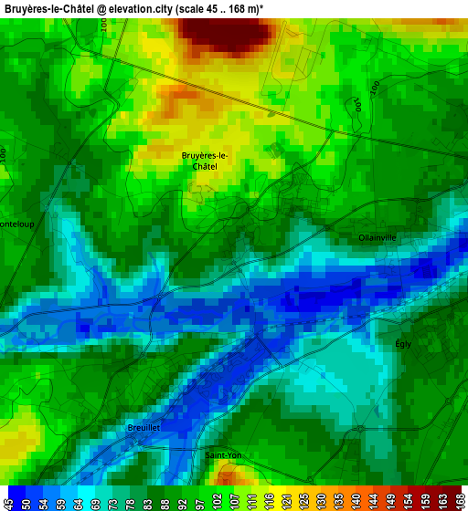 Bruyères-le-Châtel elevation map