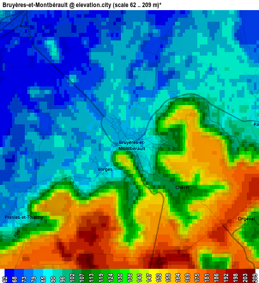 Bruyères-et-Montbérault elevation map
