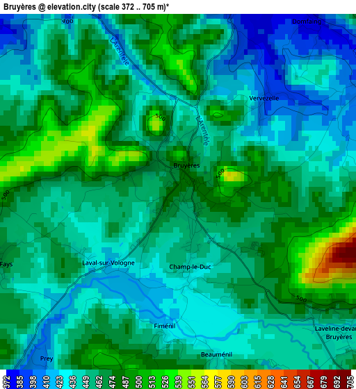 Bruyères elevation map