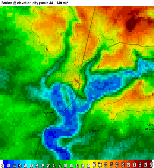 Brûlon elevation map