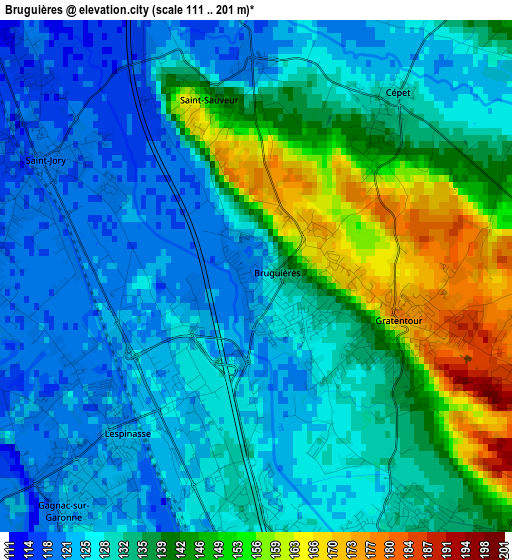 Bruguières elevation map