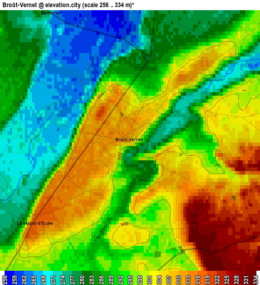 Broût-Vernet elevation map