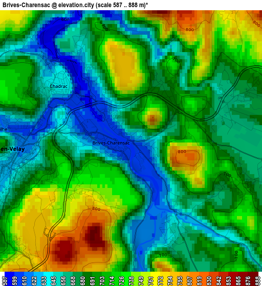 Brives-Charensac elevation map