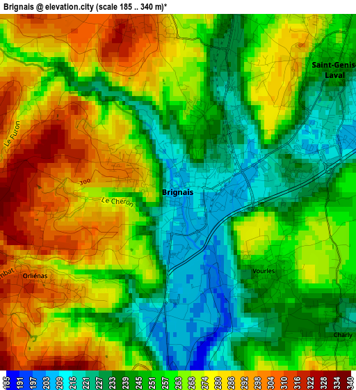 Brignais elevation map