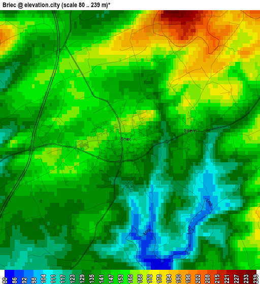 Briec elevation map