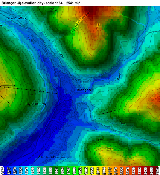 Briançon elevation map