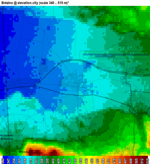 Brézins elevation map