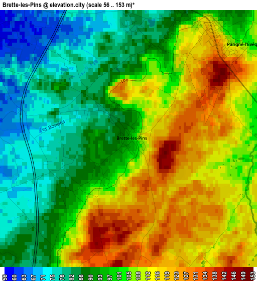 Brette-les-Pins elevation map