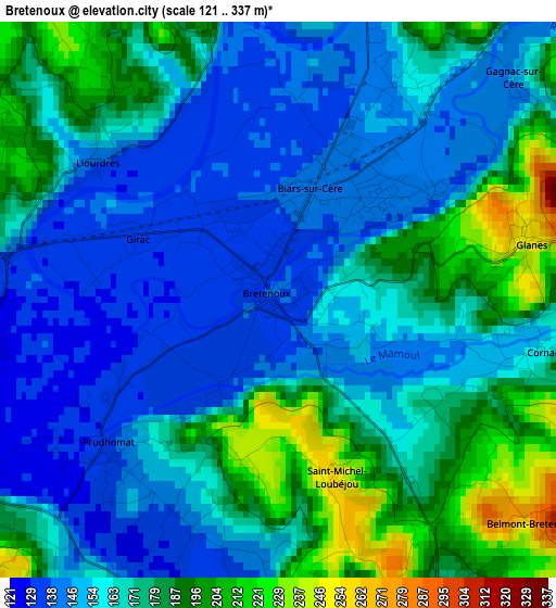 Bretenoux elevation map