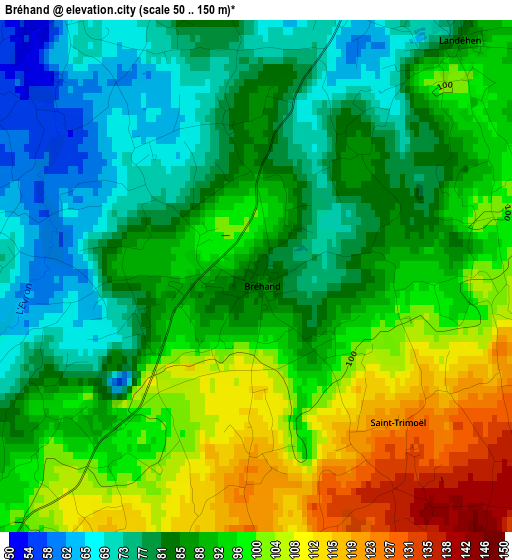 Bréhand elevation map