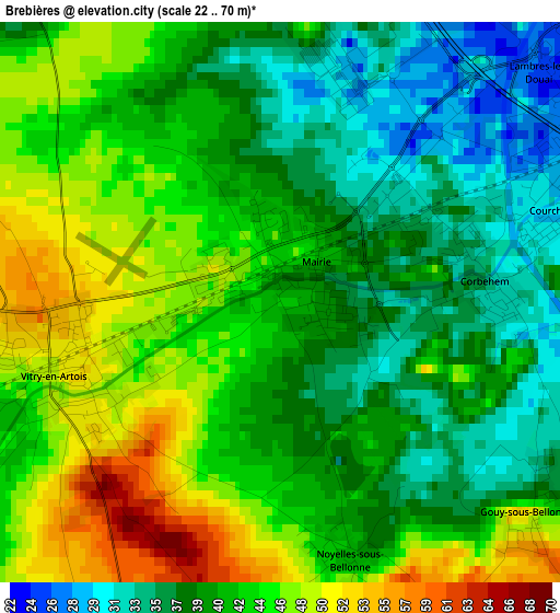 Brebières elevation map